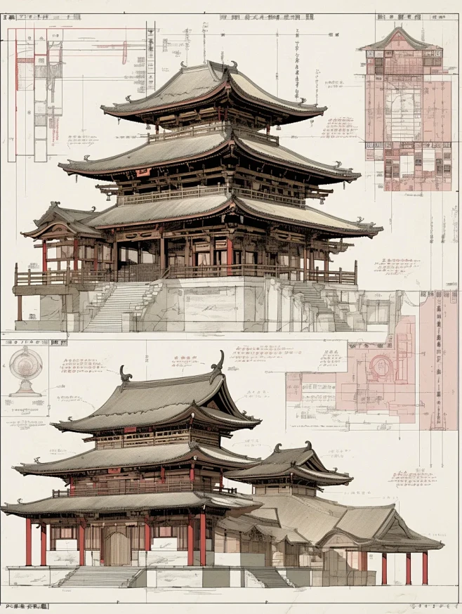 Ai绘画|古建筑图纸