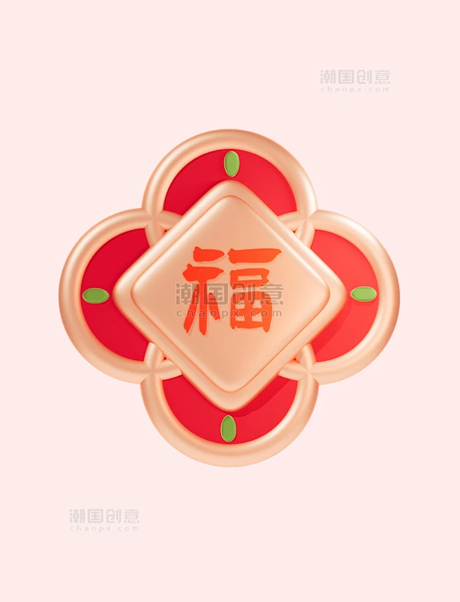 3D立体金属质感福过年新年春节福字图标C4D-花瓣网