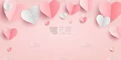 情人节贺卡。粉红背景的纸飞行元件。为快乐女性、母亲、情人节、生日贺卡设计的心形爱情矢量符号。PNG 