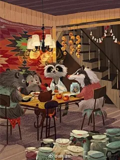 #插画狂想# 小刺猬的友谊世界-作者：Olga Demidova @微博设计美学 ​​​​