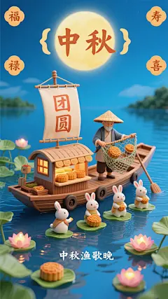 中秋节月饼主题创意微缩场景宣传海报