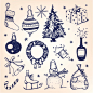 礼物,花环,盒子,甜食,溜冰鞋_165792298_Christmas hand-drawn illustration_创意图片_Getty Images China