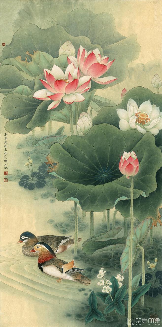 国画-荷塘鸳鸯图古典花卉图-139