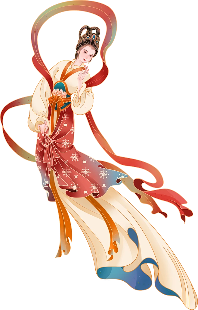 红色黄色创意插画唯美节日仙女手绘中秋节嫦娥图片