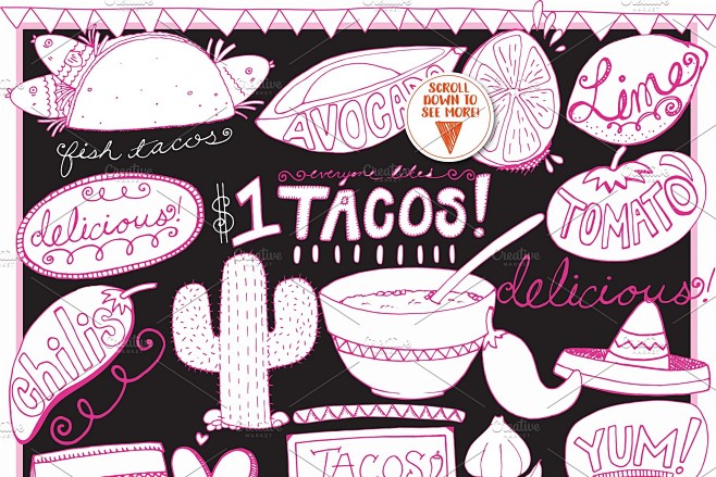 墨西哥美食食物手绘插画 Mexican ...