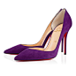 Iriza : Monsieur Louboutin's classic half d'orsay pump "Iriza" is a stunning style for women who aren't afraid to be a little bit exposed. The cutout vamp is very sexy for casual and formal dress alike. This violet suede version is a timeless ye