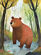 a cute bear illustration in the style of DTG prints by Axel Scheffler and Eric Carle and Ezra Jack Keats