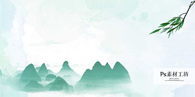 PSD素材中国风工笔画山水水墨花鸟背景展...