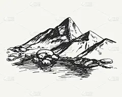 手绘山水速写插图。完美的横幅，海报，标志