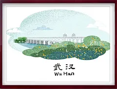 地标插画  - 源文件下载【酷图网】插画,城市建筑,地标建筑,建筑插画,手绘,卡通,建筑,武汉,桥,