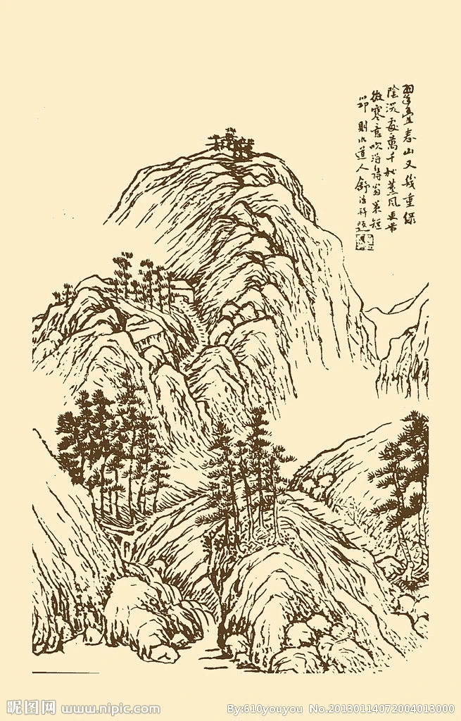 芥子园画谱 山水大图 点击还原-花瓣网