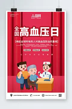 全国高血压日红色海报