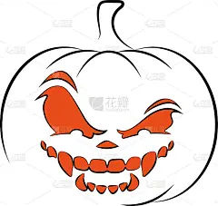 手绘的卡通南瓜有眼睛，嘴和牙齿