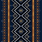 海军蓝几何民族东方无缝图案泰国传统的设计背景，地毯，墙纸，服装，包装，蜡染，织物，矢量插图。刺绣风格