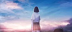 动漫2048x916动漫动漫女孩原始人物短发黑发天空云户外moescape