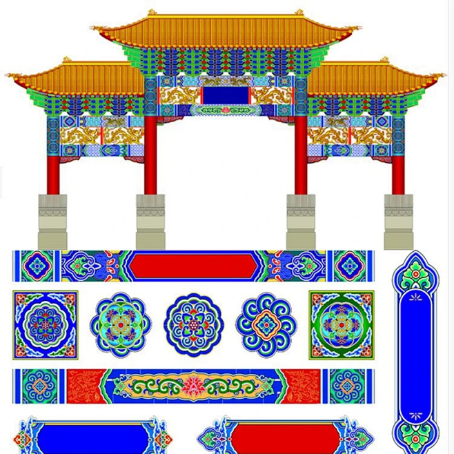藏式藏族彩绘花纹雕梁画栋房梁横梁吊顶墙纸壁画寺庙墙布壁纸壁布-淘宝网-花瓣网
