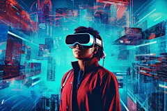 虚拟场景赛博朋克几何VR眼镜人物插画图片