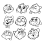 This may contain: cartoon faces drawn in black and white with different expressions, including the cat's head