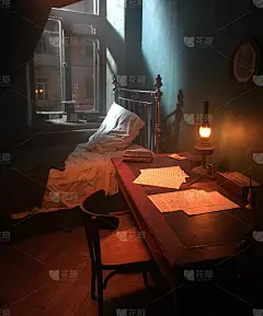 19世纪古董煤油灯下的手稿