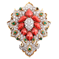 DAVID WEBB. A Coral Diamond and Emerald Brooch.