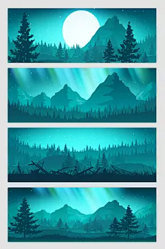 夜幕森林风光景色插画素材