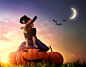 Child, Girl, Halloween, Moon, Photography, Pumpkin, Witch Hat wallpaper preview