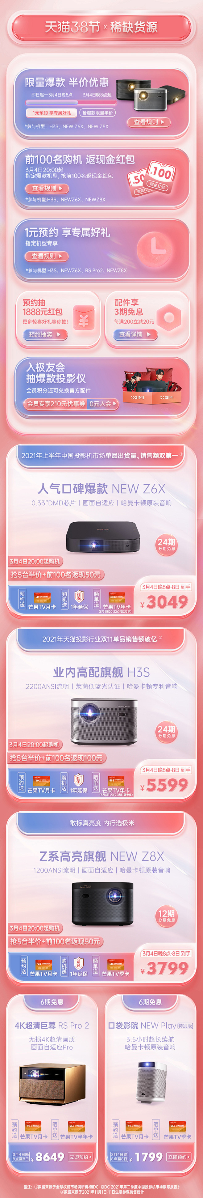 极米NEW Z6X投影仪家用1080P全...