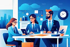 企业文化员工办公工作场景插画