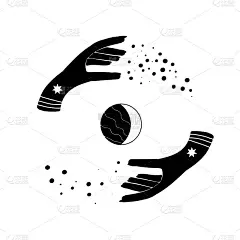神奇的手。两只手，七角星和月亮。打印的t恤