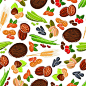 Seamless Cartoon Nuts, Beans, Seeds, Wheat Pattern - Patterns Decorative