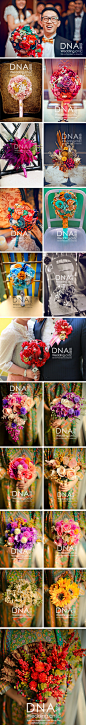 #DNA's Design# #DNA Bouquet#新娘捧花专辑01。丰富多彩的手工捧花。这一整天陪伴着新娘，从始至终。色彩、材质、工艺、配饰、手工，每一处倾注着我们对婚礼的热情。