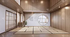 空-清洁现代房间日本风格。三维渲染