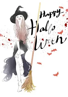 淡彩手绘 美女巫师 长把扫梳 万圣节插图插画设计PSD tid119t000314_300d