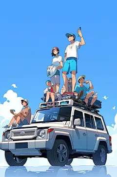 数字艺术学生放假开心过暑假扁平风插画