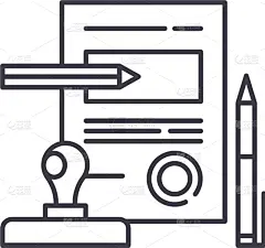 合同,概念,线图标,商务,直的,床单,签字,搜寻