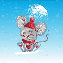 可爱的,冬天,帽子,小的,鼠,雪,传统节日,动物,问候,绘制