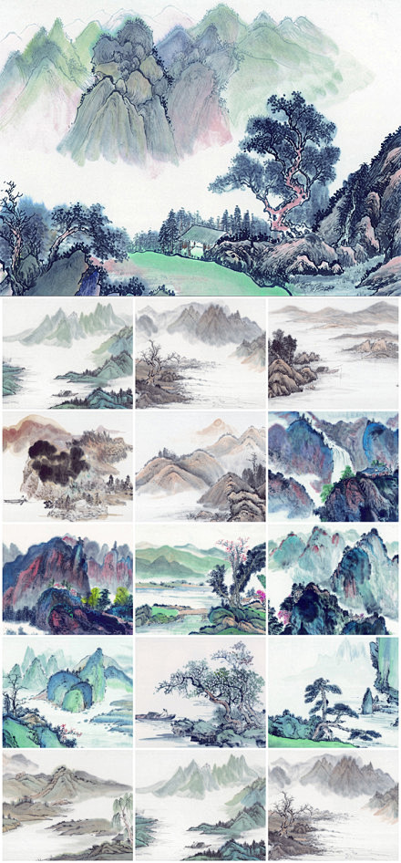 #PS素材# 中国风 高清水墨山水画图片...