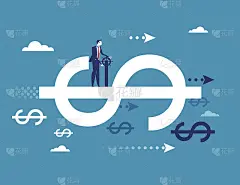 融资。商人驾驶美元符号，概念企业财务成功矢量插图。平面创意设计。