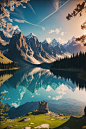 晴天旅游湖面湖泊风景摄影图
