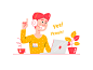 Yeaah! supporter support answer laptop customer phone man plant vector illustration operator provider service call call center alexandrovi alexandrov fireart fireartstudio
