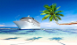 夏日海滩自然风光背景 绿树 轮船 风景 摄影照片 设计图片 免费下载 页面网页 平面电商 创意素材 png图片