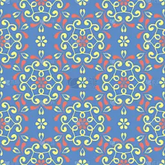 蓝花无缝图案。背景颜色的花