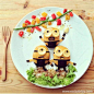 Samantha Lee Minions dinner plate (made from meatballs and cheese) | you can follow her on Instagram