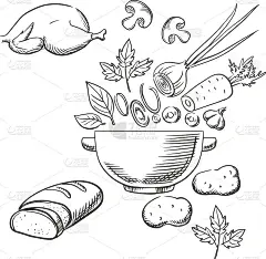 烹饪晚餐沙拉的草图
