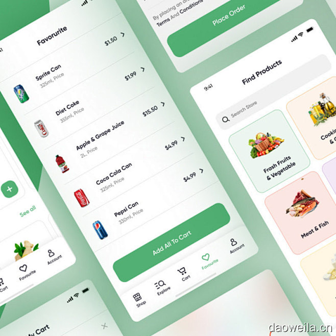 35屏水果蔬菜日用品在线超市应用UI设计...