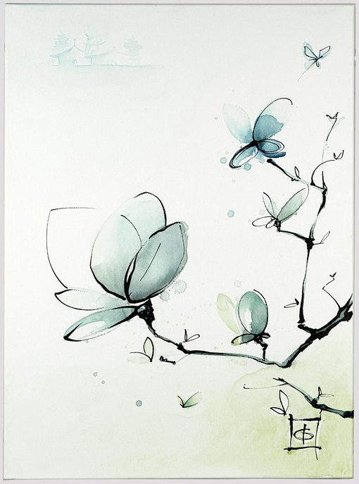 关于古风与古典之美的花朵人物手绘插画图片
