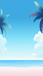 蓝色扁平风夏季海边沙滩插画背景图片