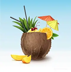 矢量卡通手绘椰子汁雨伞吸管橙子水果夏天夏季