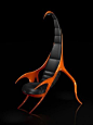 这款“蝎子”椅却显得十分可爱，橙黄色略带光泽的表面让椅子看上去十分亮眼，蝎子的腿和嘴化作椅子的支腿，造型十分精巧