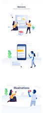 科技办公商务人物扁平APP界面Web网页场景插画Sketch矢量素材-淘宝网